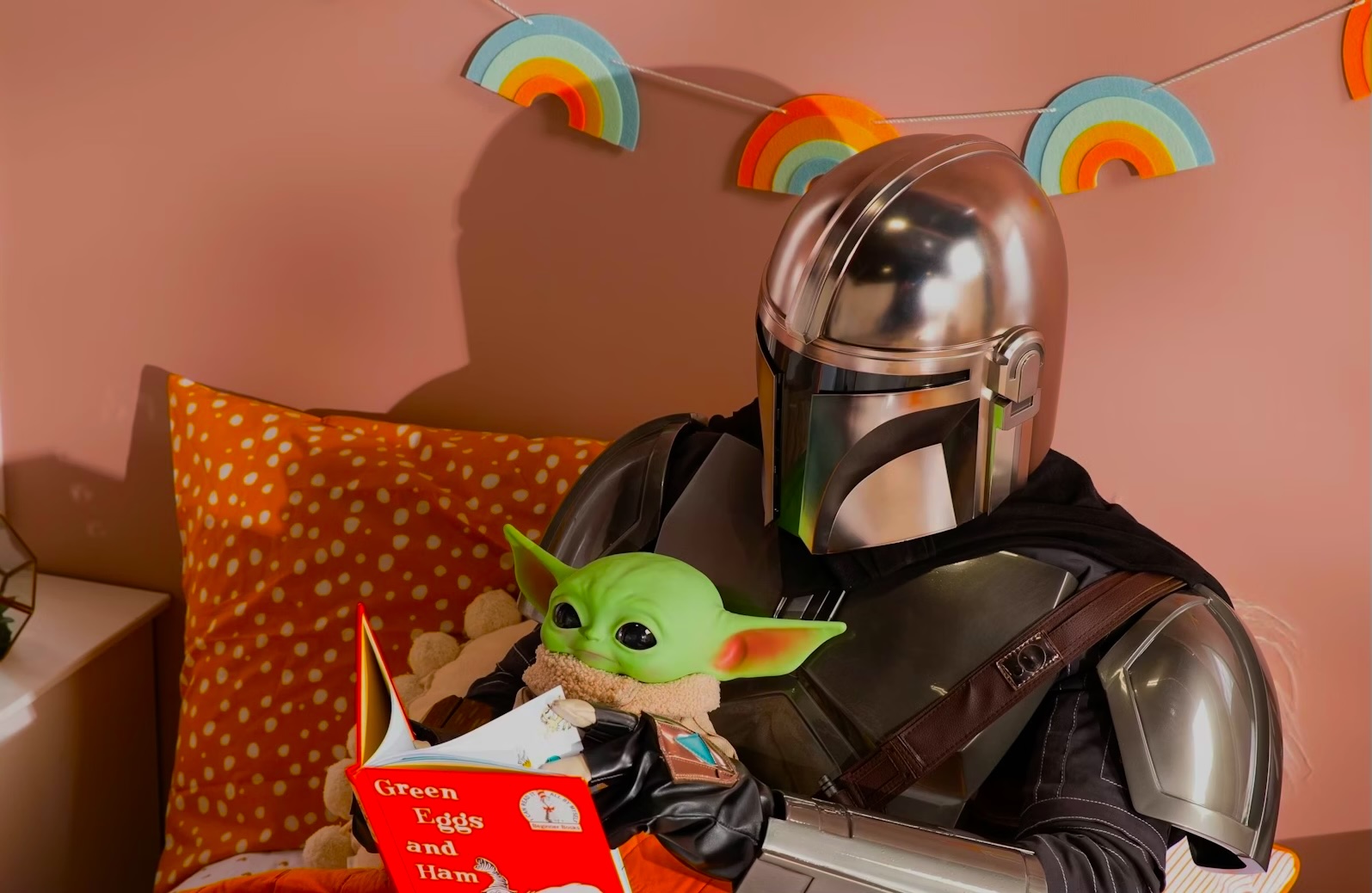 The Mandalorian and Grogu reading together